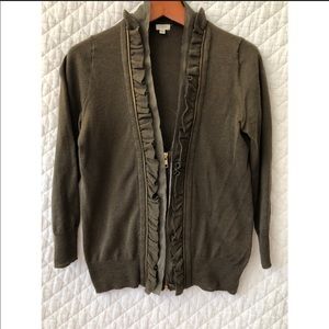 JCrew ruffled zippered cardigan